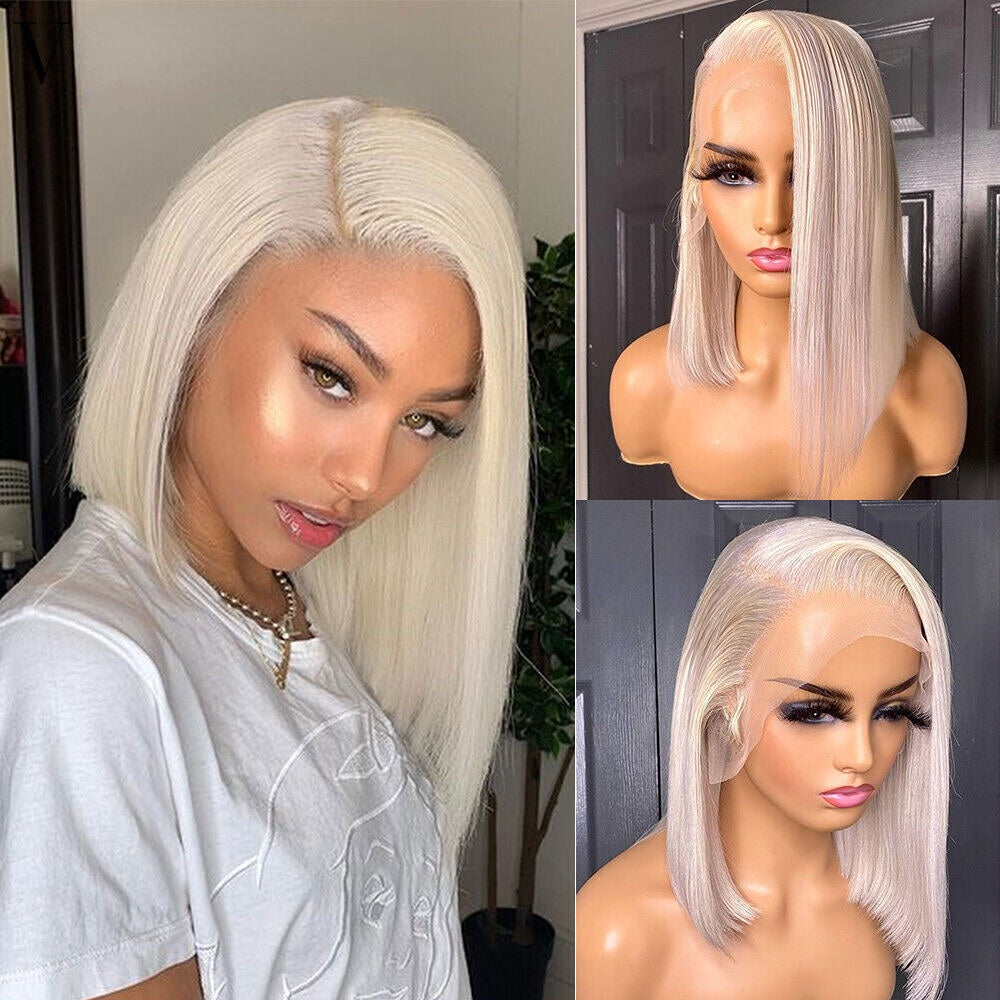 13x4 Lace frontal Platinum Blonde Straight Bob Wig