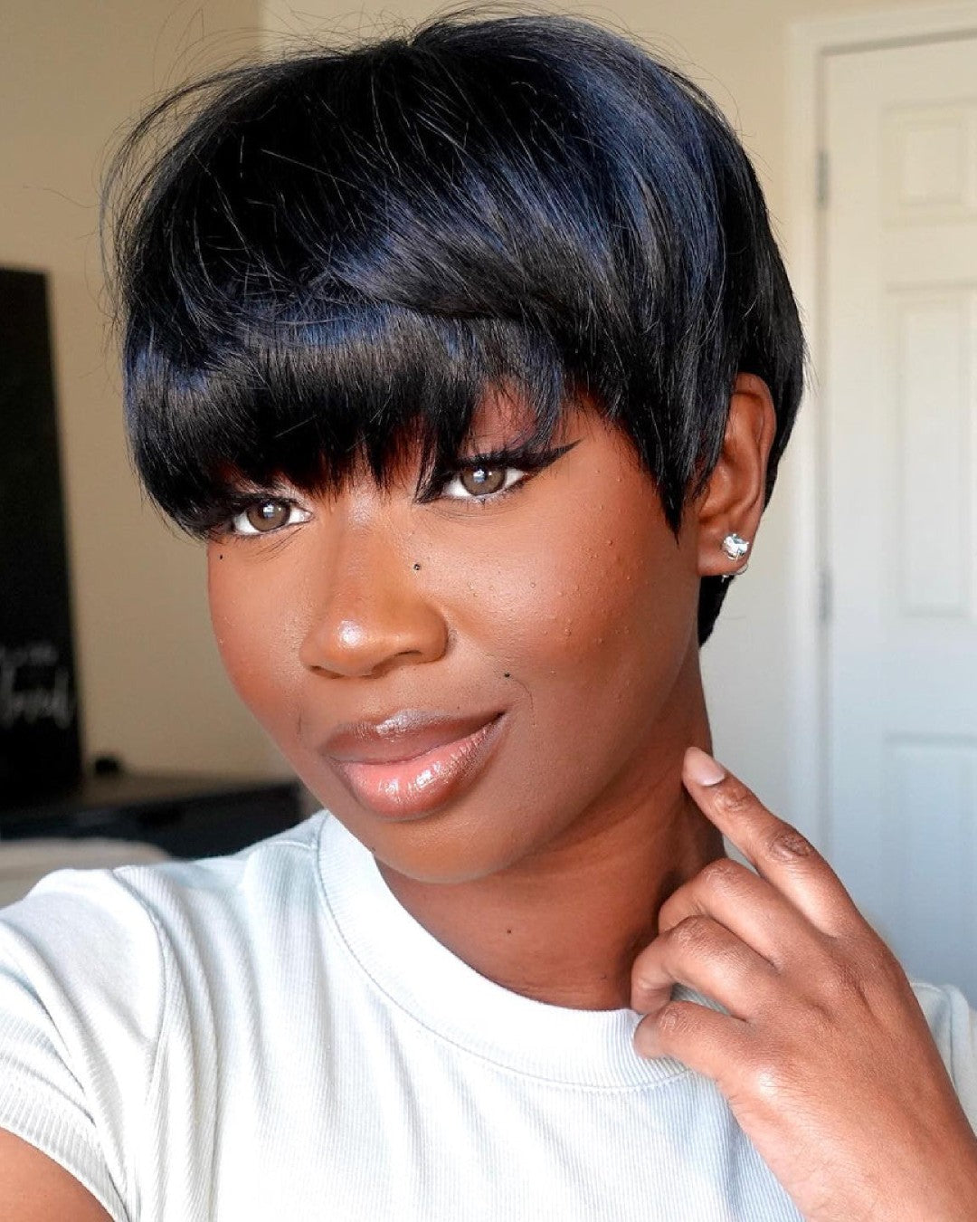 Short Pixie Cut Glueless Human Hair Wig With Bangs