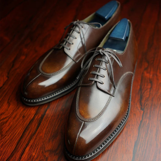 Brown formal men's handmade classic derby shoes