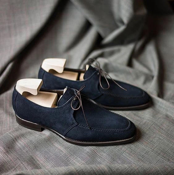 Stylish Round Toe Navy Blue Suede Shoes