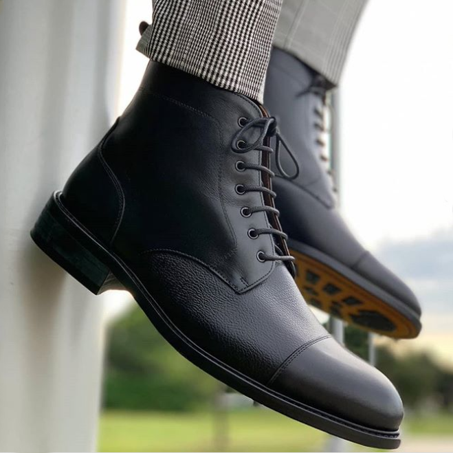 Handmade Mens Fashion Navy Black Color Leather Boots