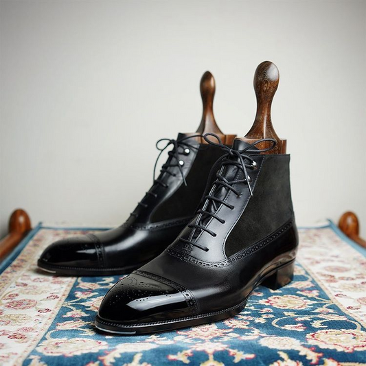 Gentleman Style Black Oxford High Heel Boots