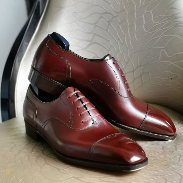 wine red men's formal dress simple leather shoes