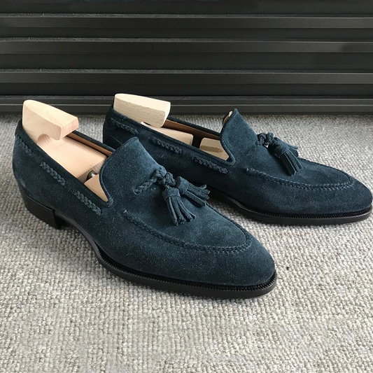 2022 Classic Suede Green Men's Tassel Loafers