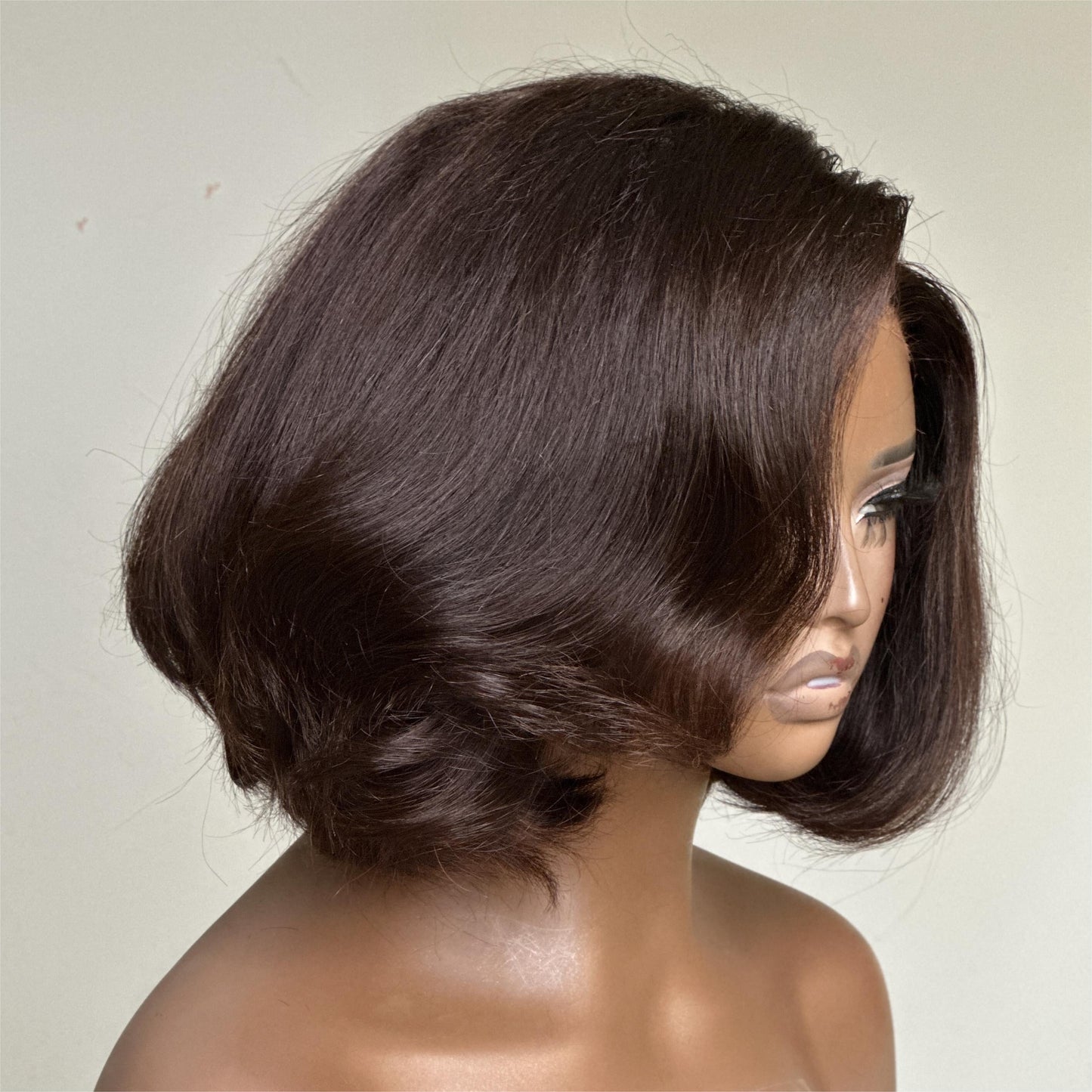 Chocolate Brown Side Layered Bangs Lace Closure Wig