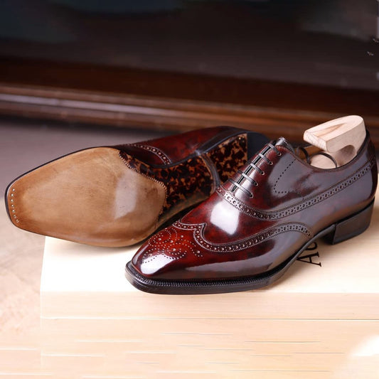 Brown-red men's classic hand-made Brock Oxford shoes