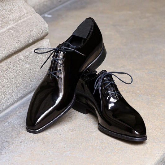 Deep pure black men's high-end classic oxford shoes