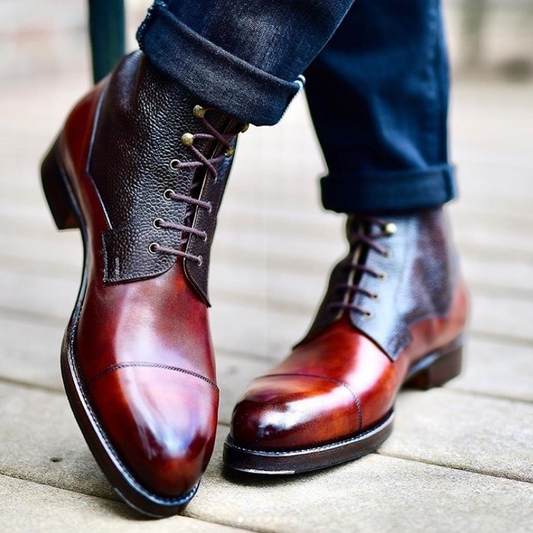 Stitching lace up men's oxford boots