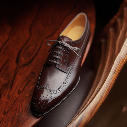 Pointed toe brogue style lace-up business handmade derby shoes