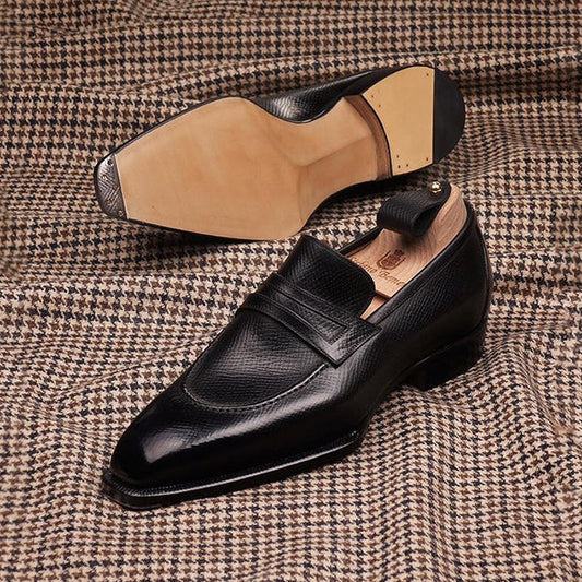 Handmade black leather men's loafers