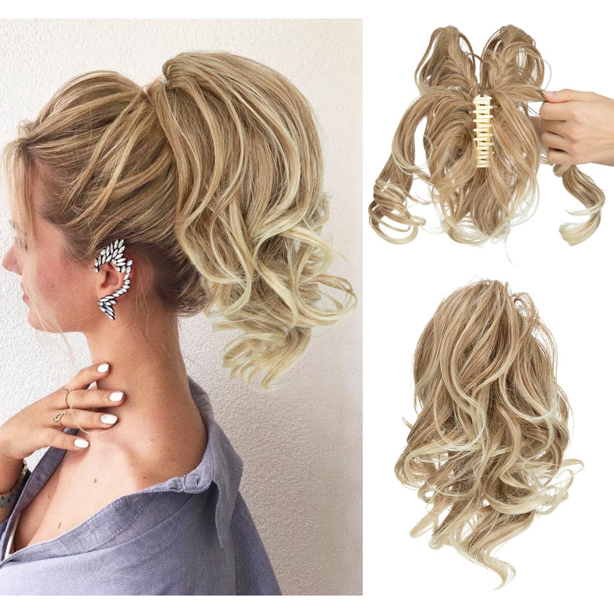 Women's Short Curly Ponytail Wig Clips 1924121007