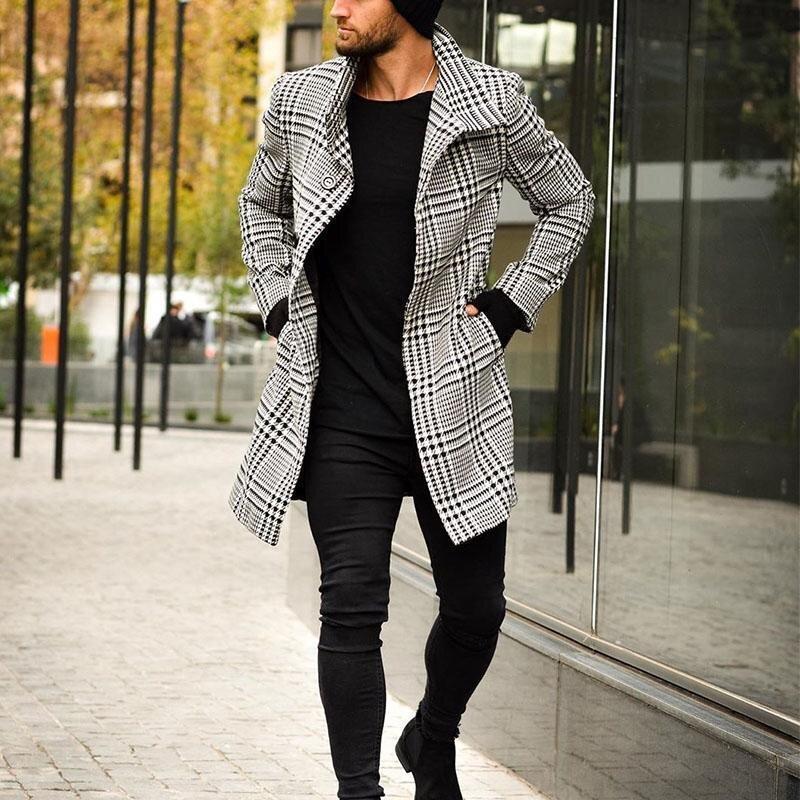 Stylish plaid lapel single-breasted midi coat