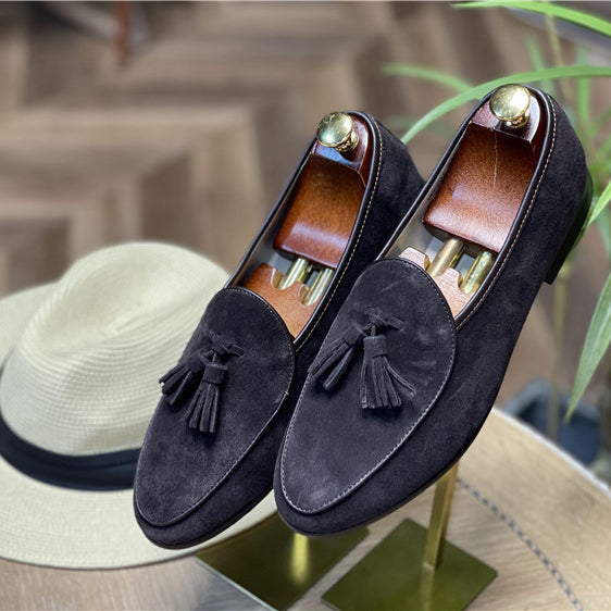 Italian fashion retro British pea shoes fringed loafers