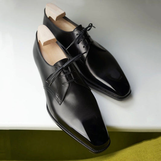 Black Classic Shiny Lace-Up Derbys Shoes