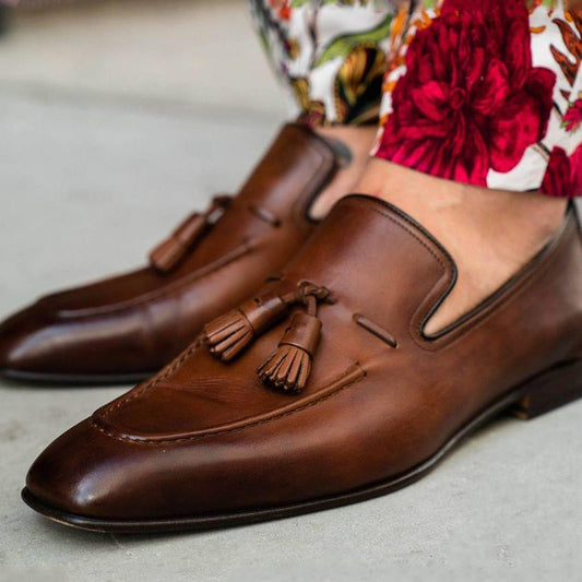 Brown tassel classic loafers men's shoes