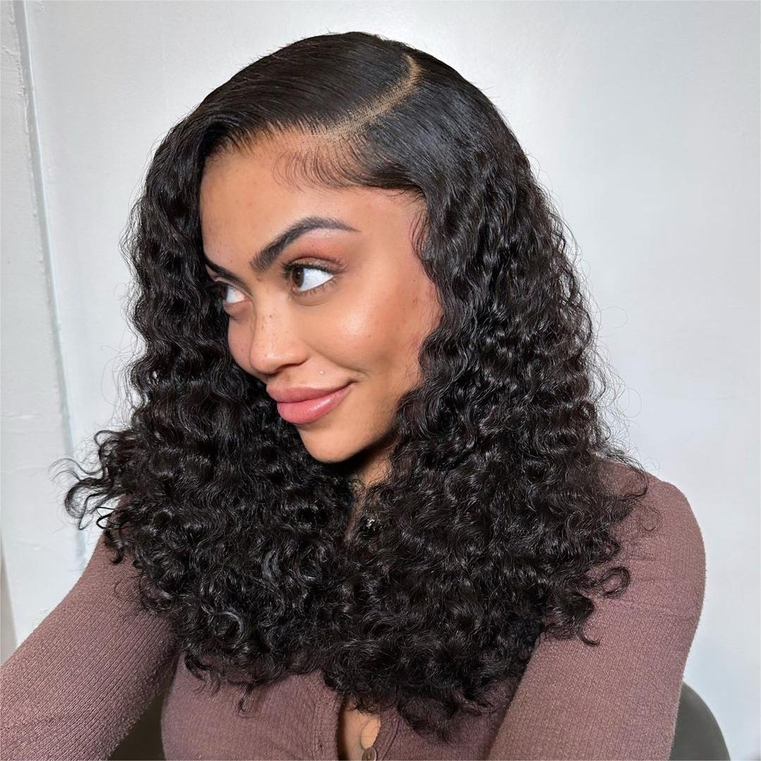 Natural Black Human Hair Curly Lace Frontal Wig