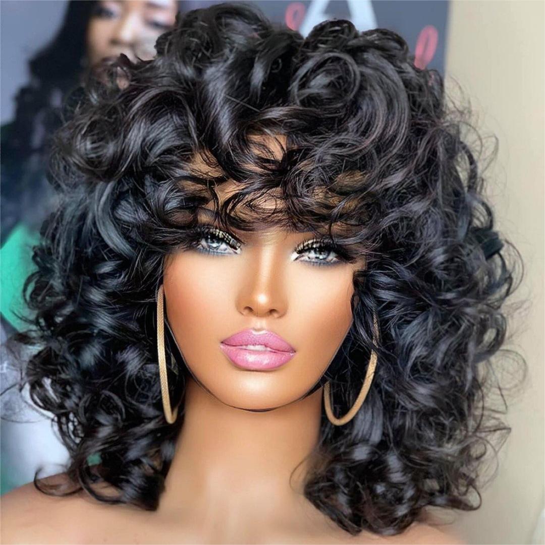 Short Bouncy Curly With Bang Bob Wig