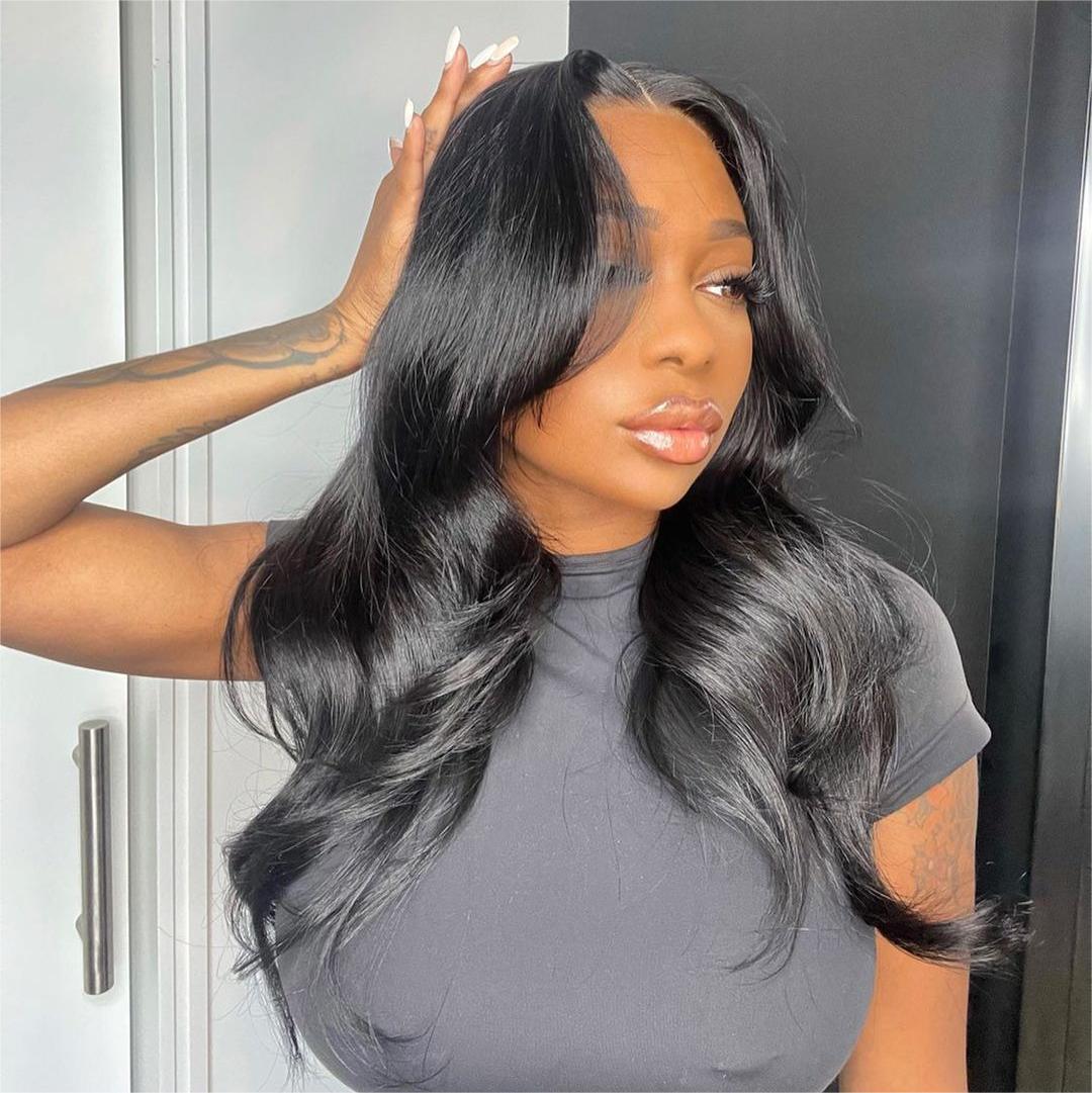 Curtain Bangs Layers Waves 5x5 Lace Closure Wig