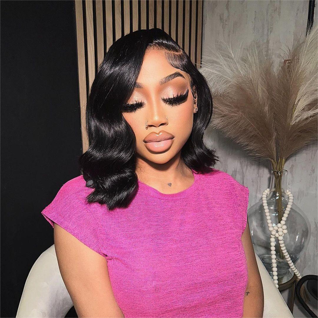 Luxury Side Part Bob With Glam Waves 5x5 Lace Closure Wig