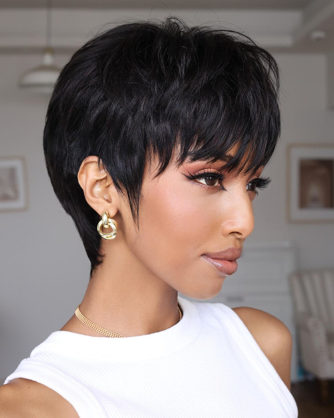 Wear & Go Layered Short Pixie Cut Human Hair Wig With Bang