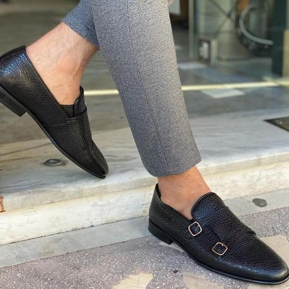 BLACK DOUBLE BUCKLE CLASSIC LOAFERS