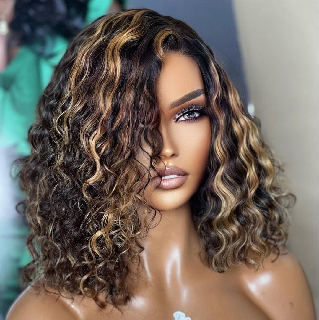 13x4 Lace Frontal Gold Black Mixed Highlight Water Wave Wig