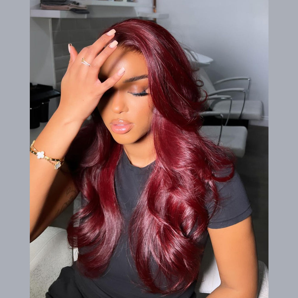 13x4 Lace Frontal Burgundy Color Body Wave Wig