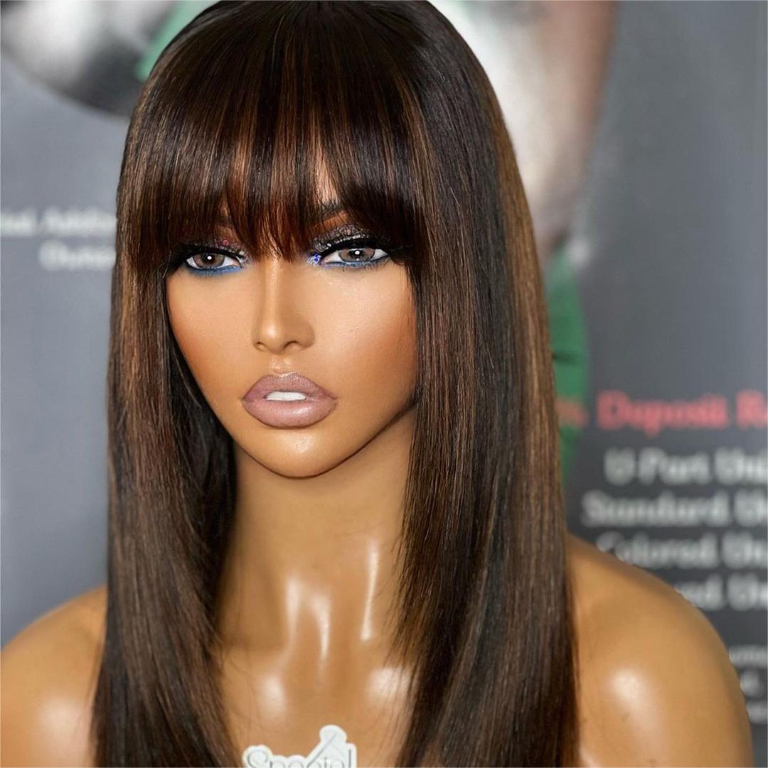 Brown Highlight With Bangs Mechanism Wig