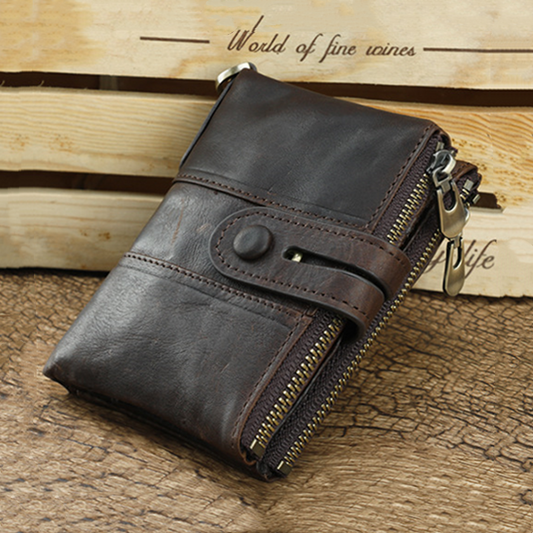 Multifunctional buckle zipper men's wallet RFID anti-theft brush leather men's bag