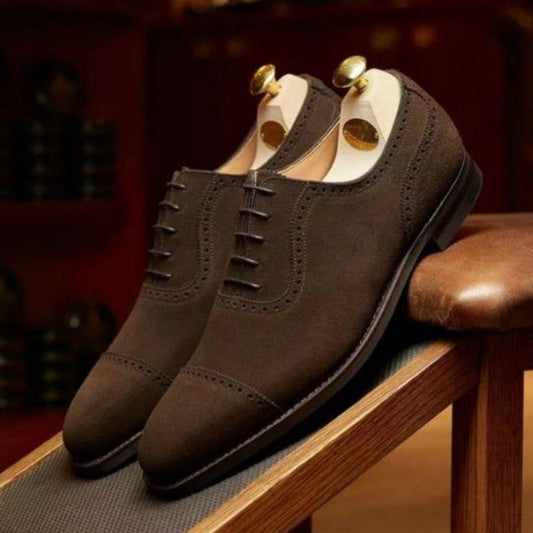 Carved business lace-up dress shoes suede low-heel round toe shoes