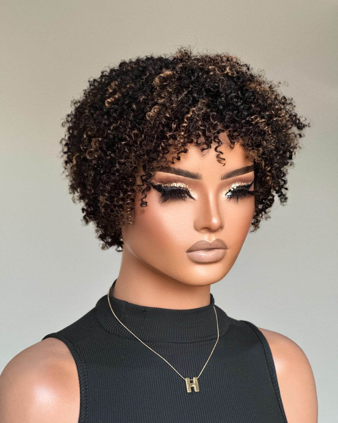 Blonde Highlights Afro Curls Light Weight Glueless Short Wig