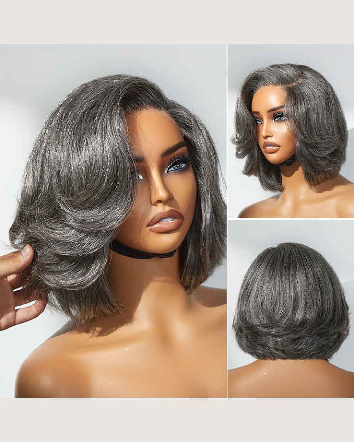 Salt & Pepper Layered Bob Glueless 5x5 Lace Closure Wig