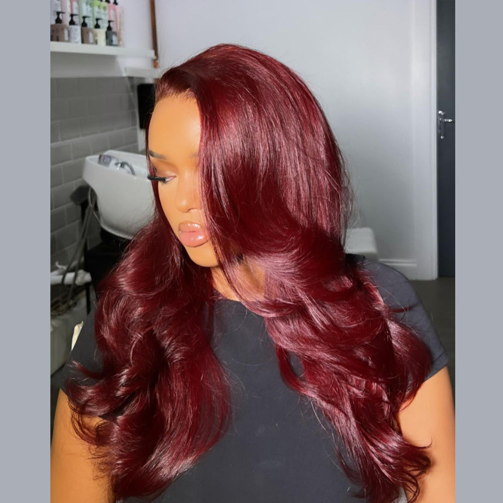 13x4 Lace Frontal Burgundy Color Body Wave Wig