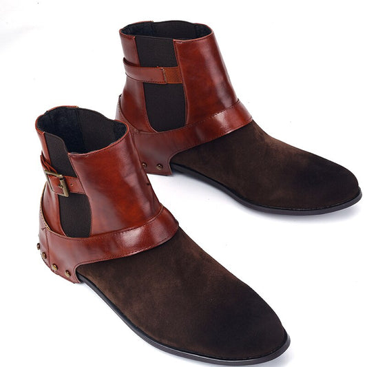 Mens Boots Fashion Red Autumn Male Footwear Leather Suede Boots