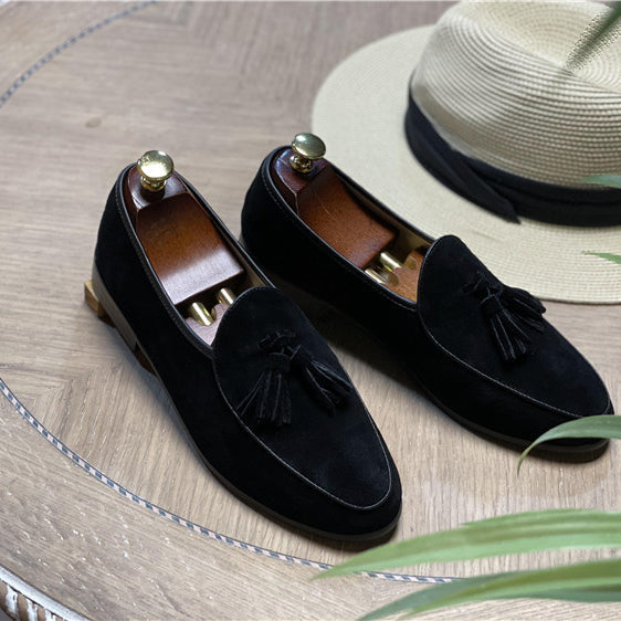 Italian fashion retro British pea shoes fringed loafers