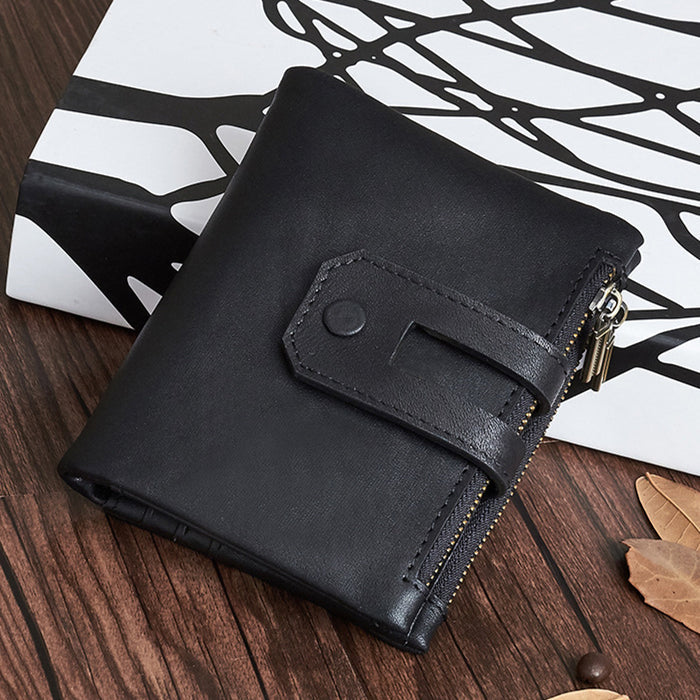 Casual fashion double zipper multi card slot retro coin purse men's genuine leather wallet