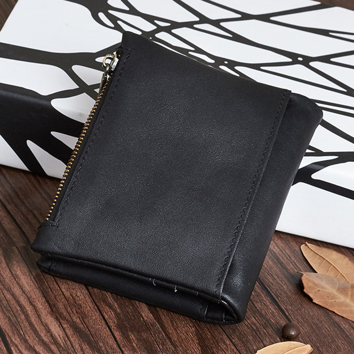 Casual fashion double zipper multi card slot retro coin purse men's genuine leather wallet