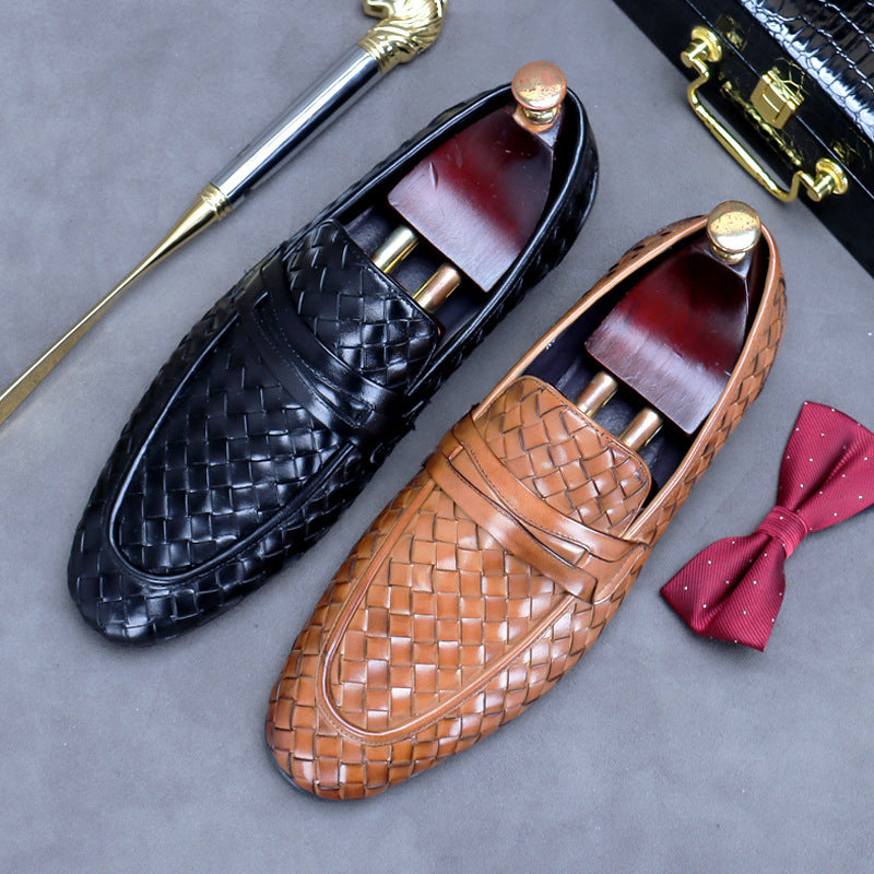 Fashionable British lazy woven leather shoes