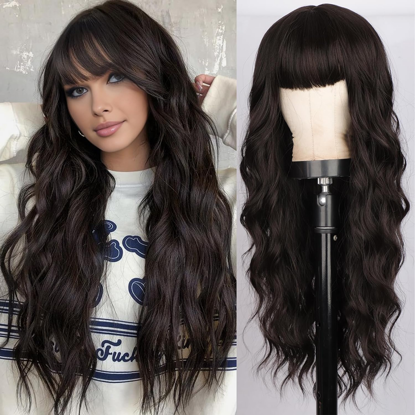 Big wave long curly hair with bangs wig 1024121214