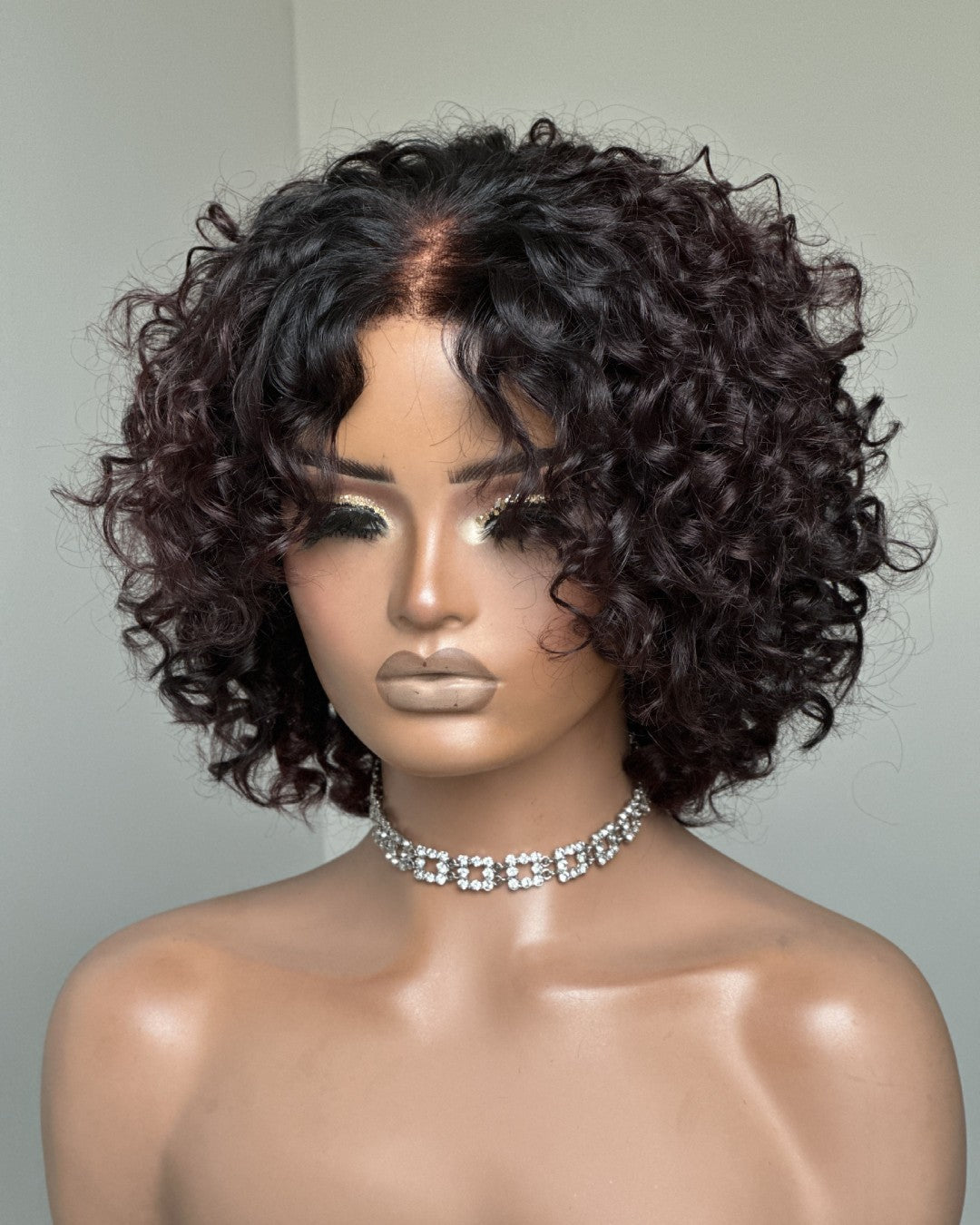 Ombre Reddish Brown Pixie Curly 5x5 Lace Closure Wig With Bangs