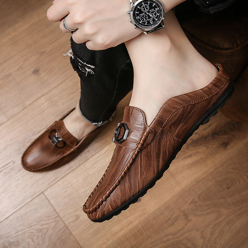 Men's Classic Leather Loafers Half Slippers