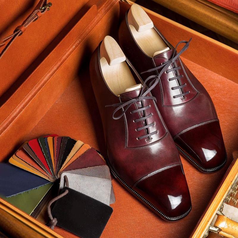 Handmade classic red men's Oxford leather shoes