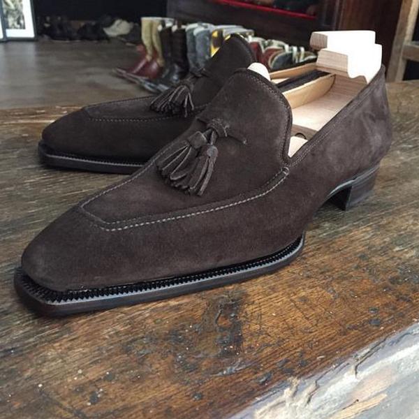 Dark brown fringe men's dress shoes