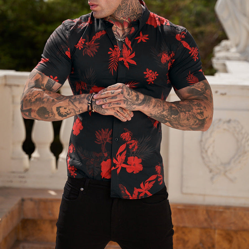 Maple Leaf Print Men's Slim Fit Shirt