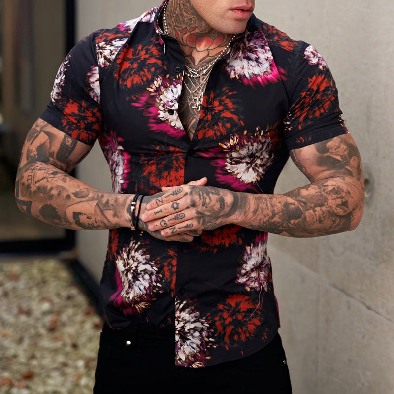 Red Print Men's Slim Fit Shirt