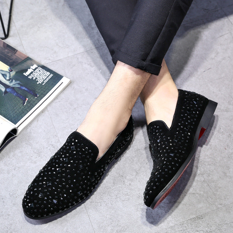 Rhinestone Black Suede Slip On Shoes