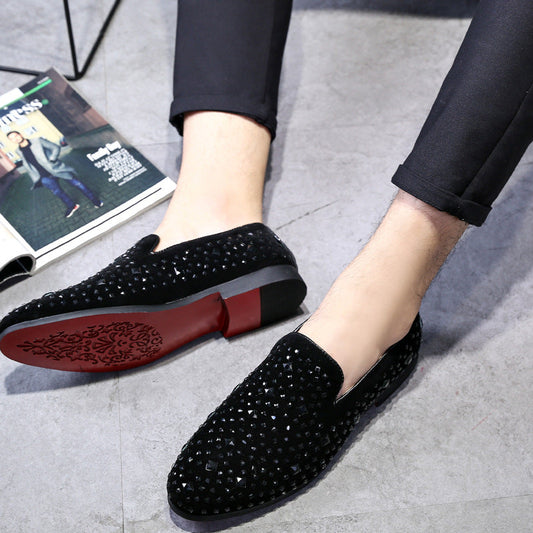 Rhinestone Black Suede Slip On Shoes