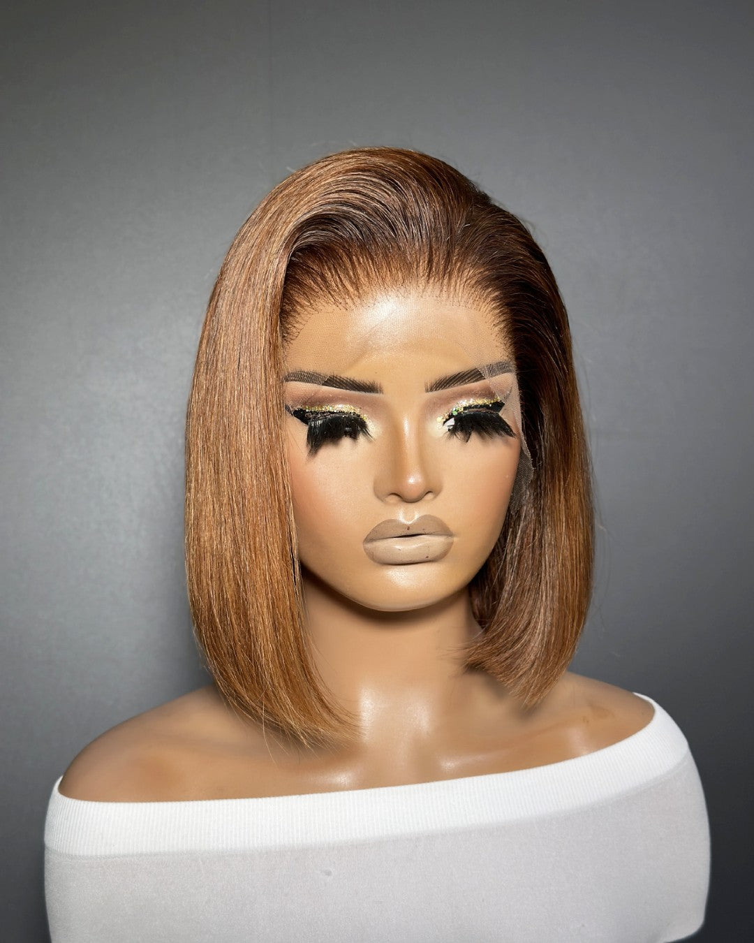 Ombre Orange Brown Straight Lace Front Wig