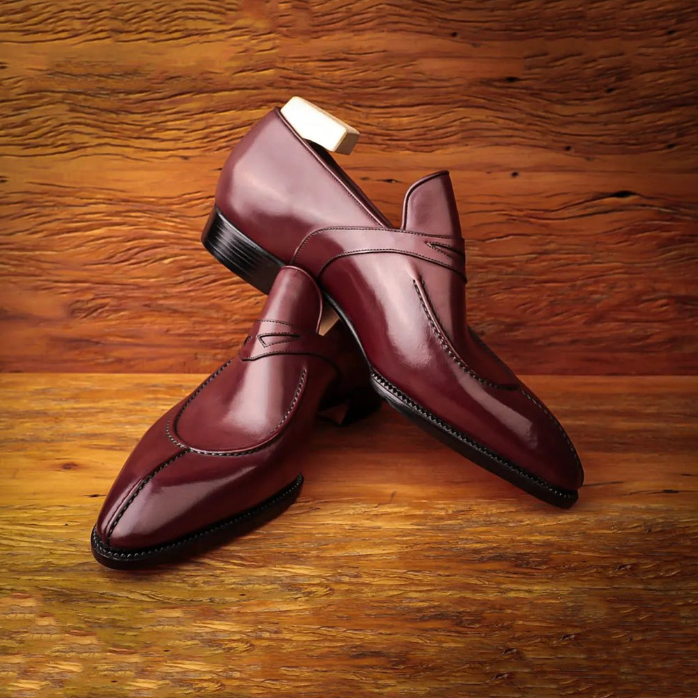 Brown Shiny Round Toe Slip-On Loafers