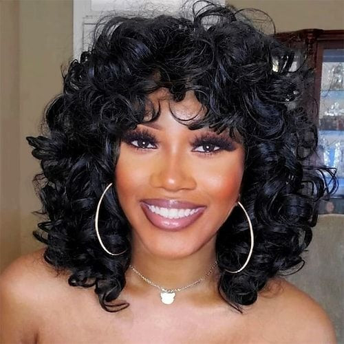 Short Bouncy Curly With Bang Bob Wig